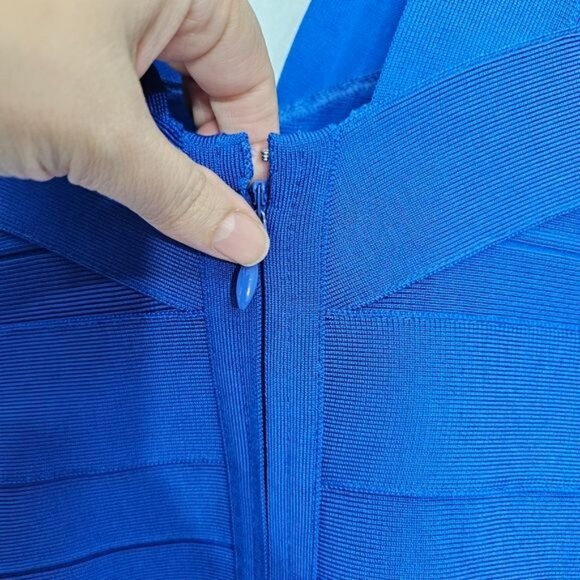 Herve Leger Blue Sleeveless Bodycon Bandage Mini Dress Large - Picture 7 of 11